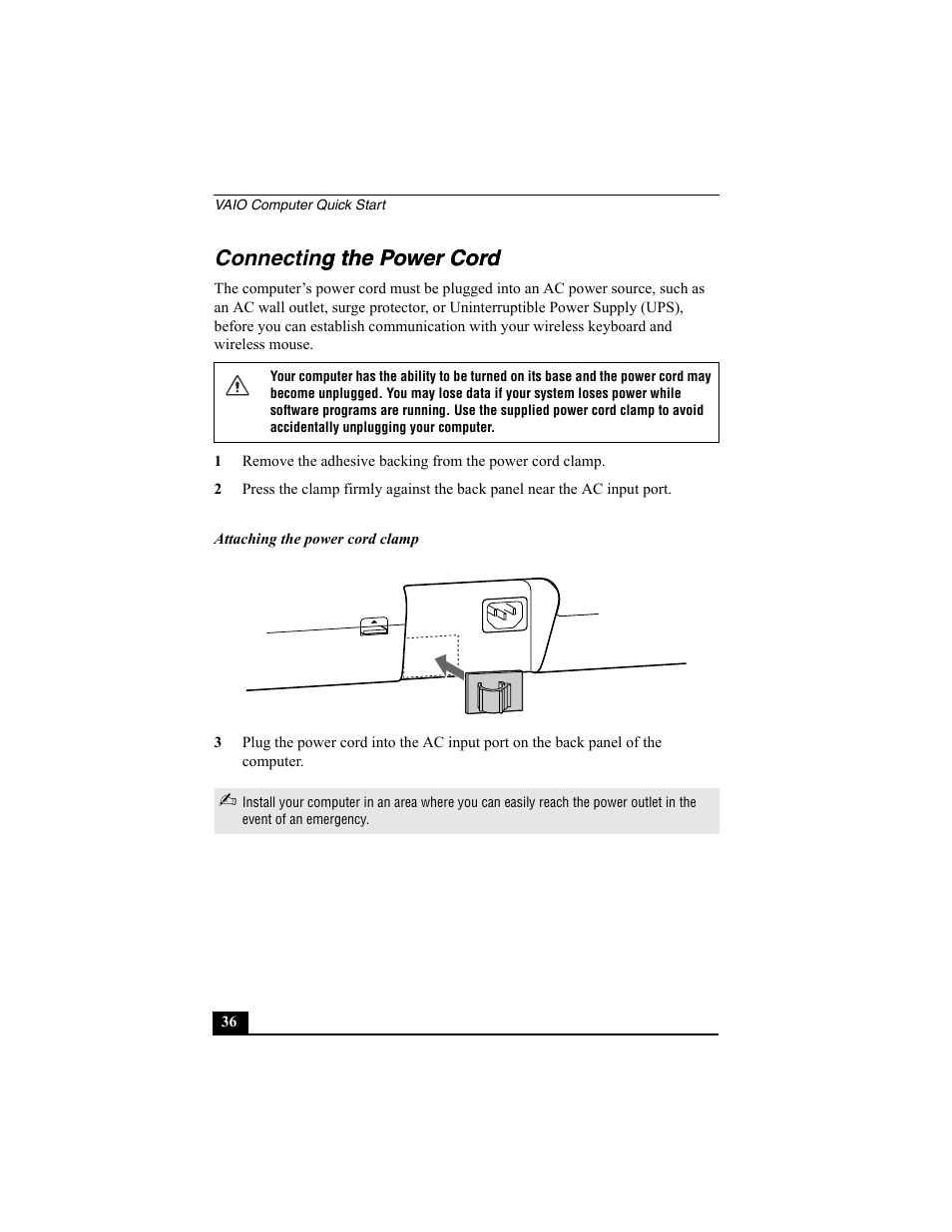 Connecting the power cord, Connecting the power cord g the power cord | Sony PCV-V200G User Manual | Page 36 / 60