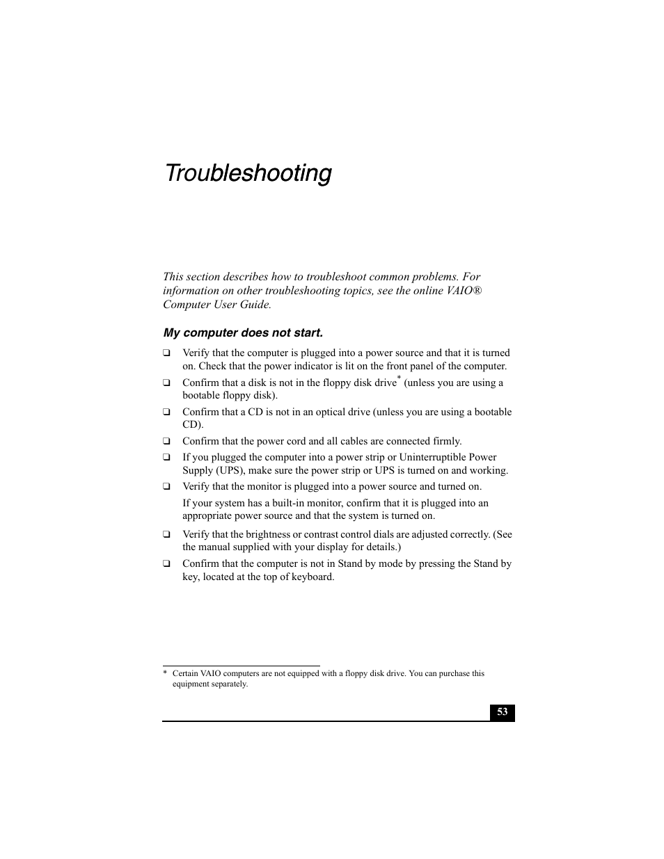 Troubleshooting, Troubleshooting bleshooting | Sony PCV-V200G User Manual | Page 53 / 60