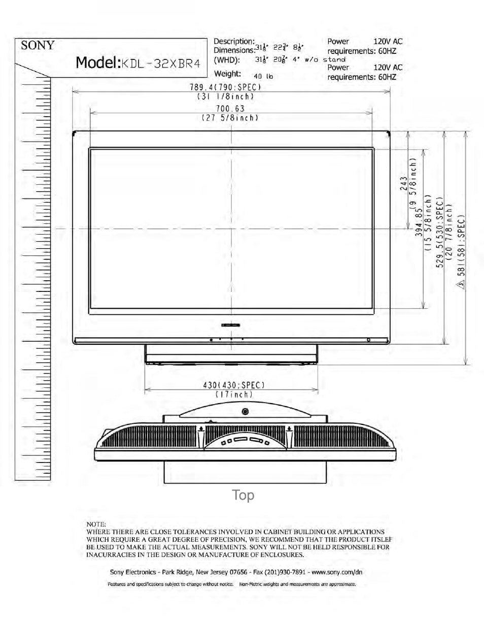 Sony KDL-32XBR4 User Manual | 3 pages