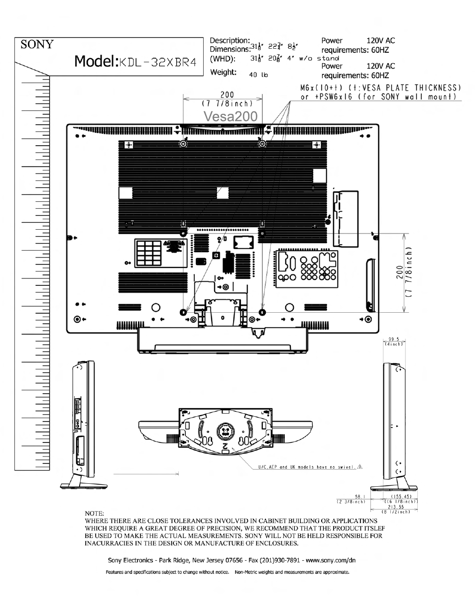 Sony | Sony KDL-32XBR4 User Manual | Page 2 / 3