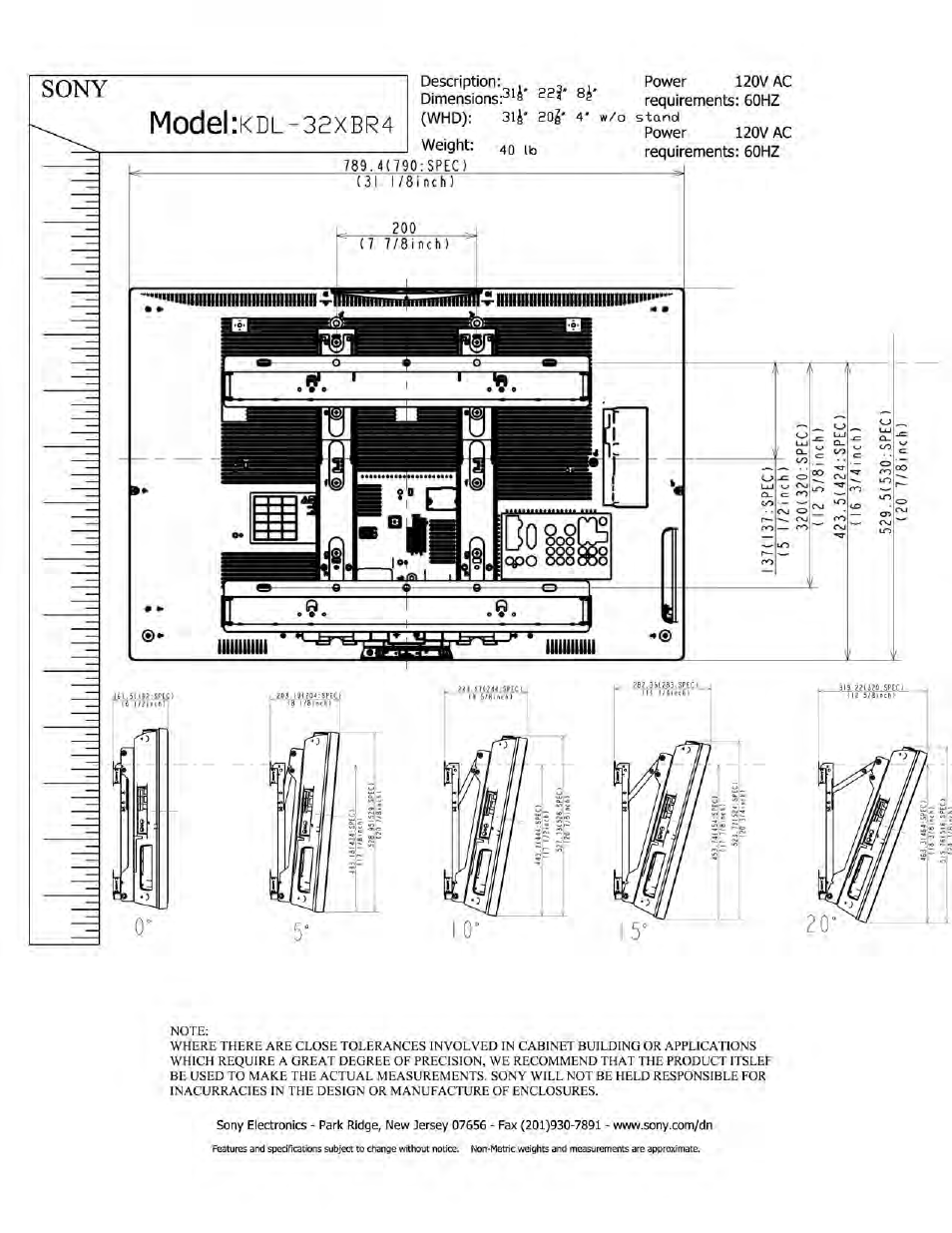 Model:kdl-32xbr4, Sony, 4(790:spec) | Sony KDL-32XBR4 User Manual | Page 3 / 3