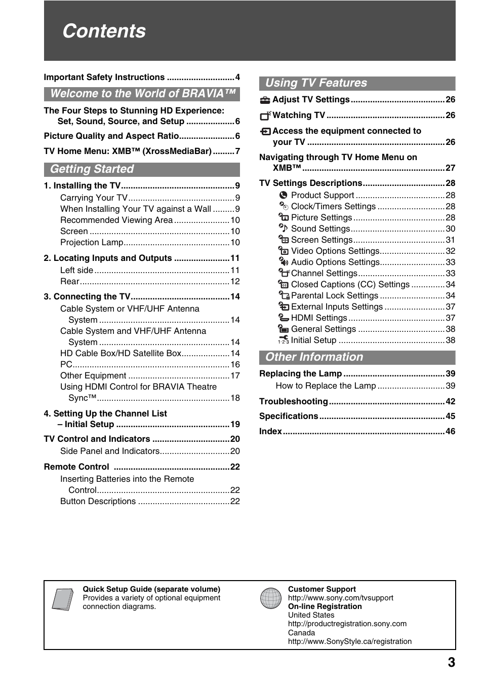 Sony KDF-37H1000 User Manual | Page 3 / 52