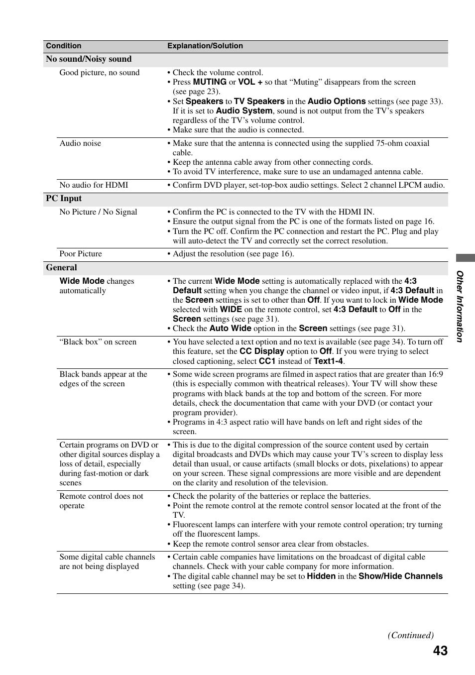 Sony KDF-37H1000 User Manual | Page 43 / 52