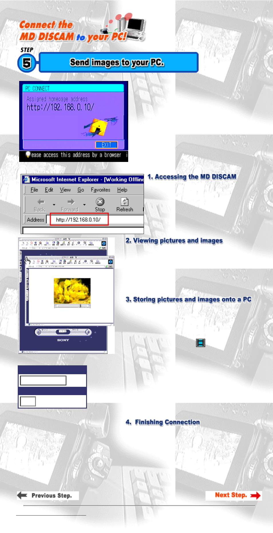 Send images to your pc | Sony DCM-M1 User Manual | Page 7 / 27