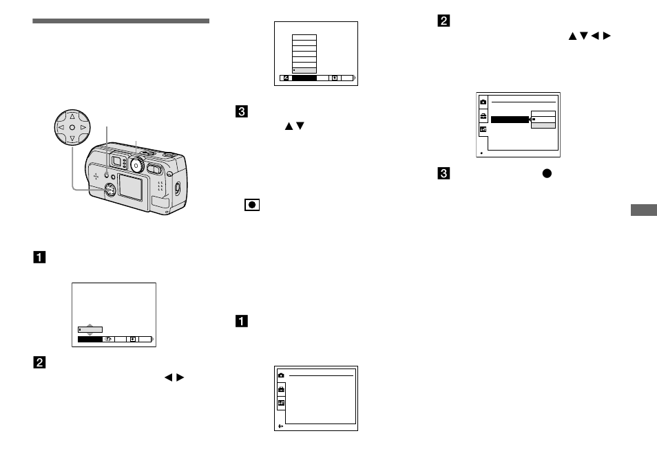 Before advanced operations, How to setup and operate your camera, Changing menu settings | Changing items in the set up screen, Screen, Be fo re adv a nc ed op er at io ns | Sony DSC-P51 User Manual | Page 55 / 108