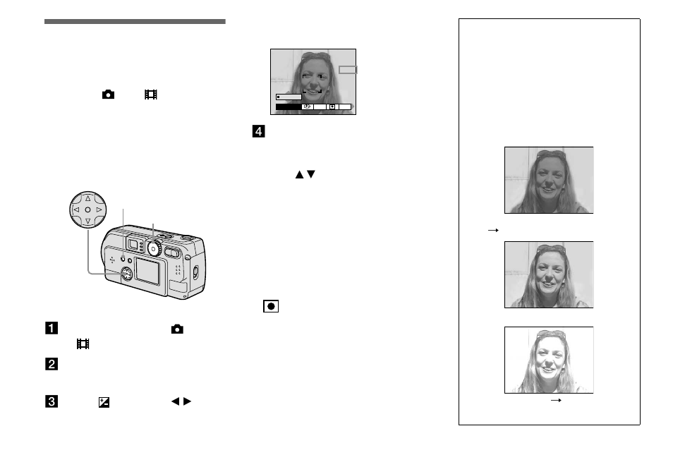 Advanced still image shooting, Adjusting the exposure | Sony DSC-P51 User Manual | Page 56 / 108