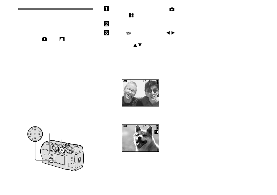 Choosing a focus method, Hoosing a focus method, Multi af/center af) | Sony DSC-P51 User Manual | Page 58 / 108