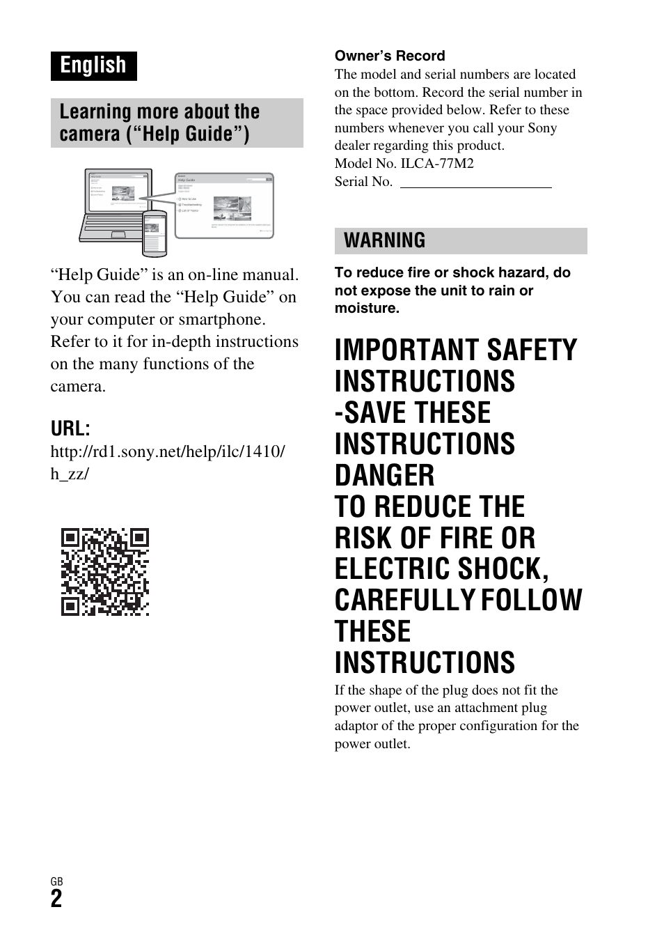 English | Sony ILCA-77M2Q User Manual | Page 2 / 92