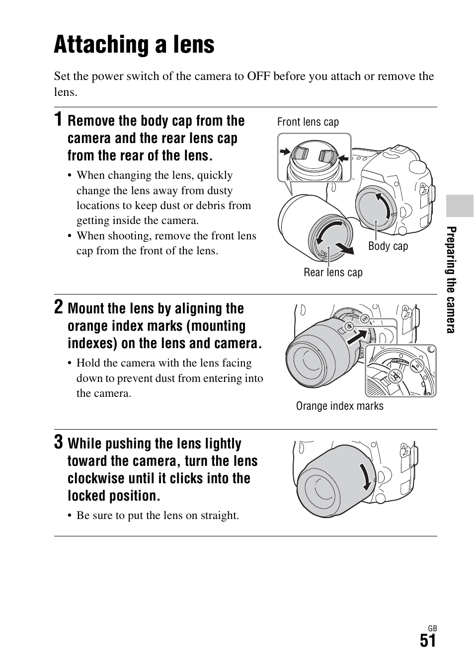 Attaching a lens | Sony ILCA-77M2Q User Manual | Page 51 / 92