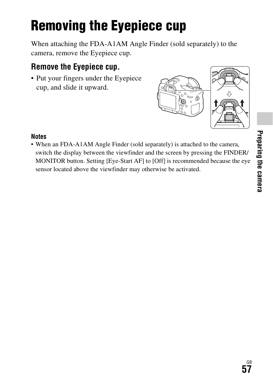 Removing the eyepiece cup | Sony ILCA-77M2Q User Manual | Page 57 / 92