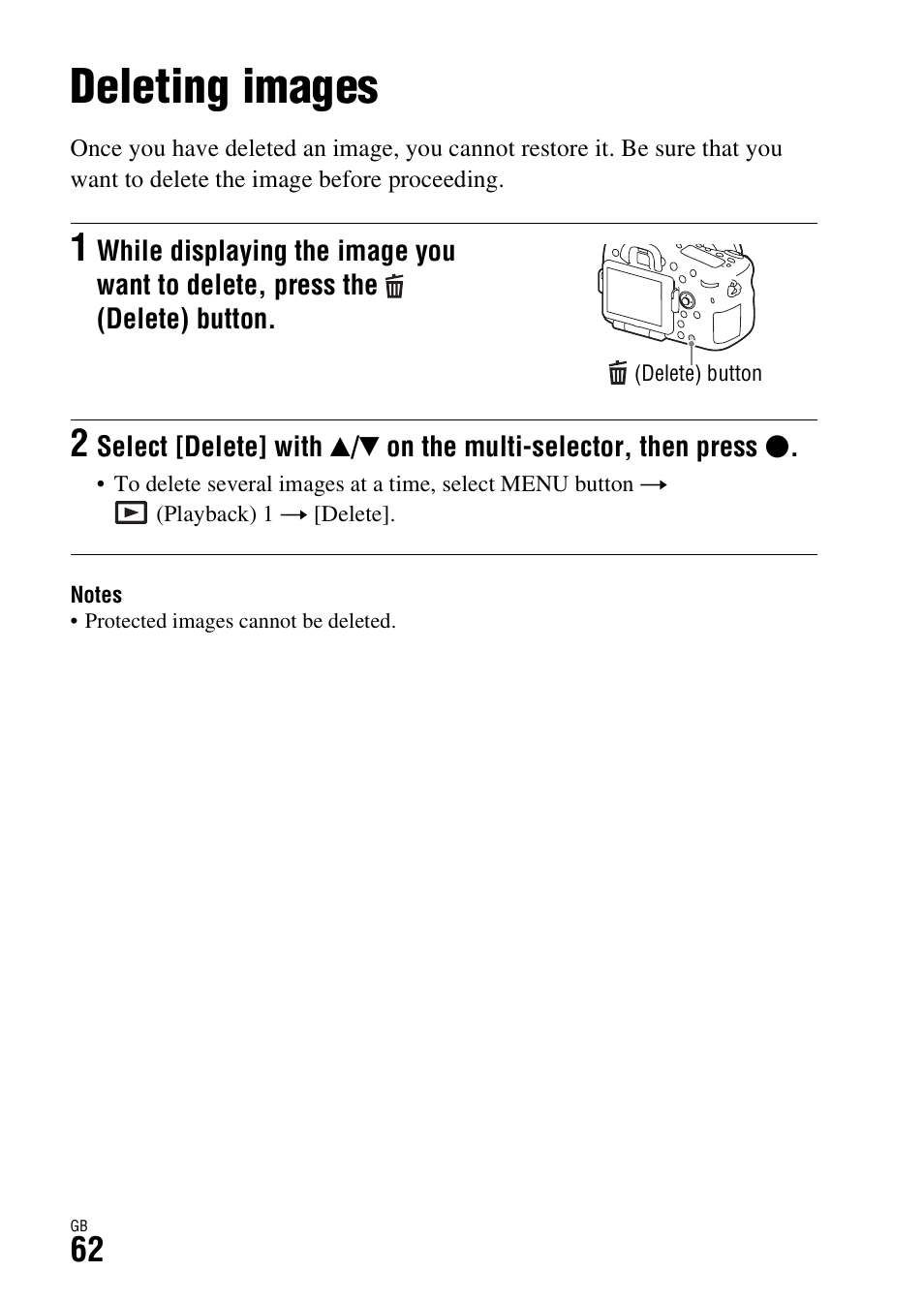 Deleting images | Sony ILCA-77M2Q User Manual | Page 62 / 92