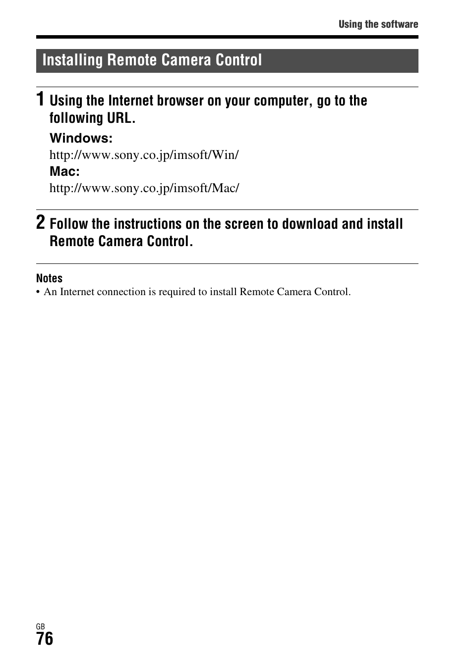 Installing remote camera control | Sony ILCA-77M2Q User Manual | Page 76 / 92