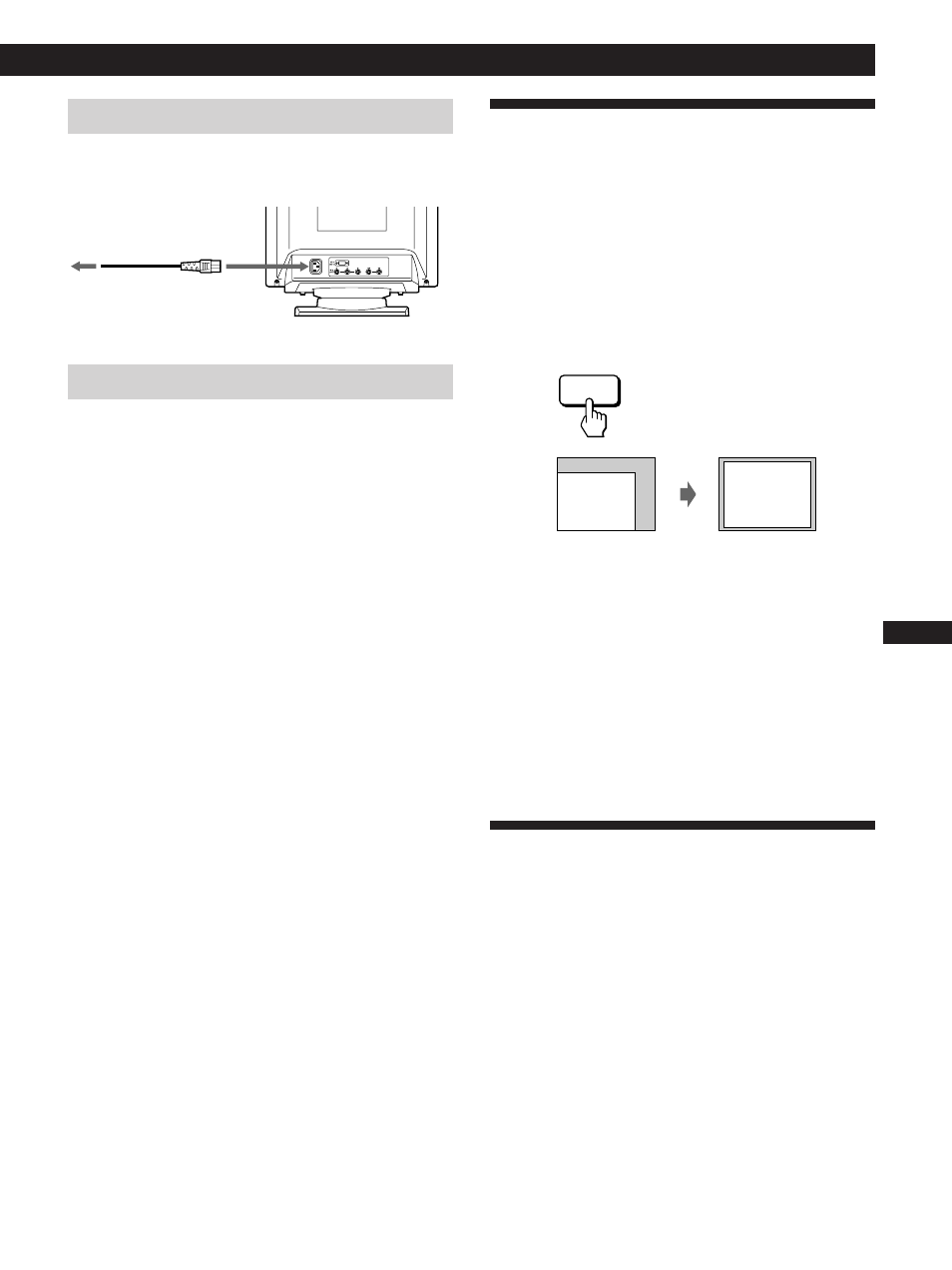 Selección del idioma de la indicación en pantalla, Procedimientos iniciales, Paso 2: conecte el cable de alimentación | Paso 3: encienda el monitor y el ordenador | Sony GDM-500PS User Manual | Page 47 / 63