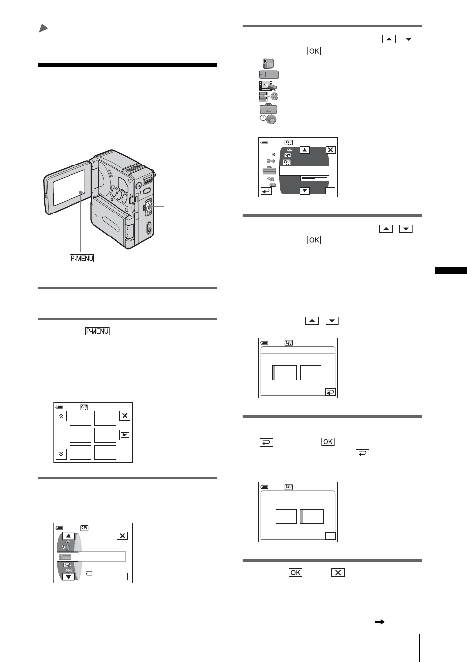Advanced operations, Using the menu, Selecting menu items | P. 49) | Sony DCR-IP1 User Manual | Page 49 / 116