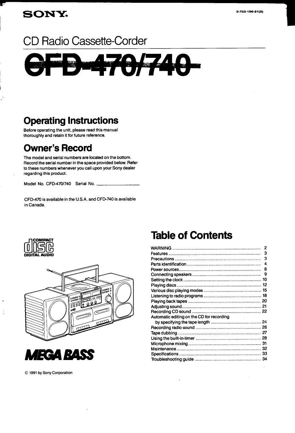 Sony CFD-470 User Manual | 34 pages