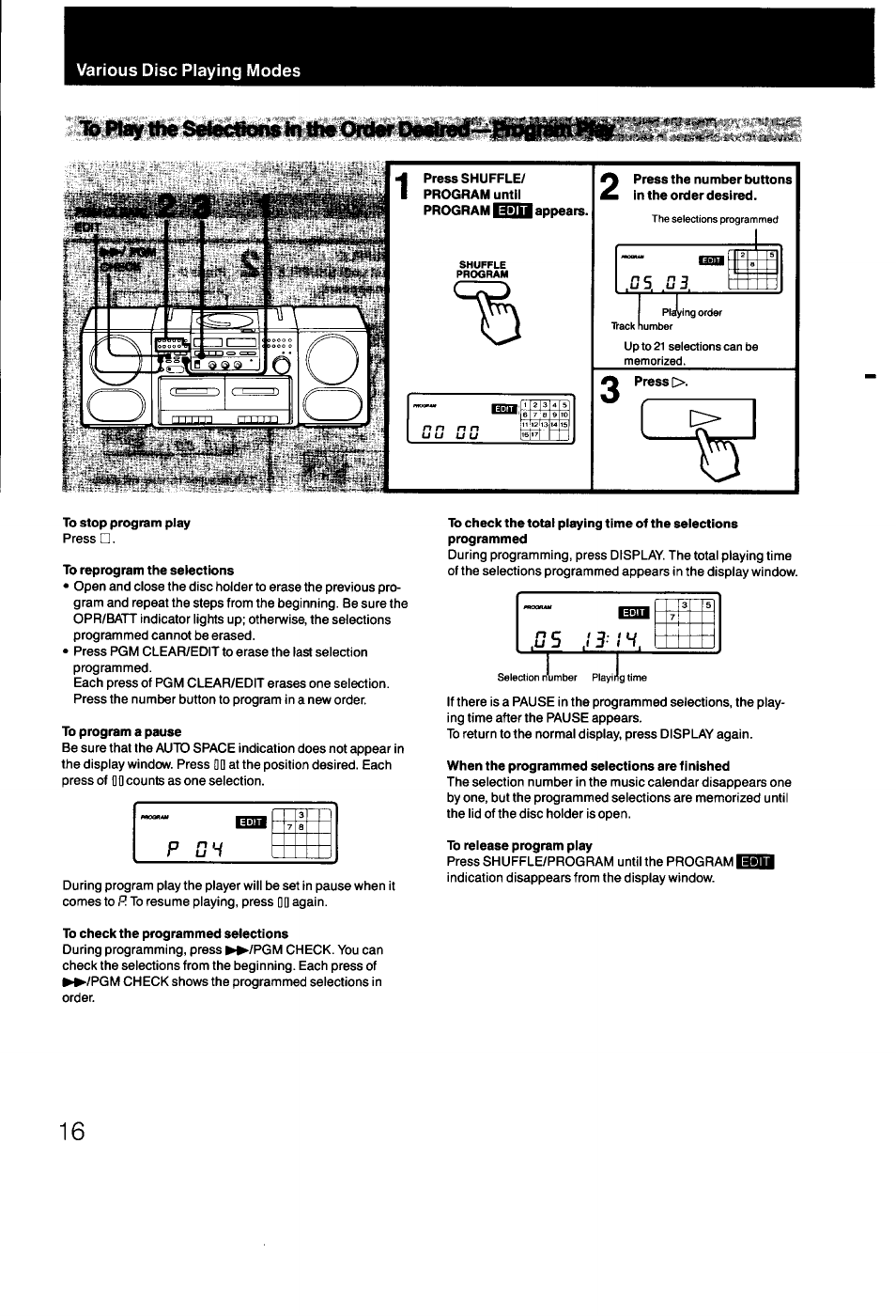 Lb play the seiecttons in ttw onter dmrired, P 04 | Sony CFD-470 User Manual | Page 16 / 34