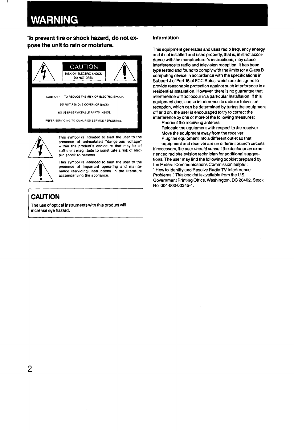 Warning, Caution | Sony CFD-470 User Manual | Page 2 / 34