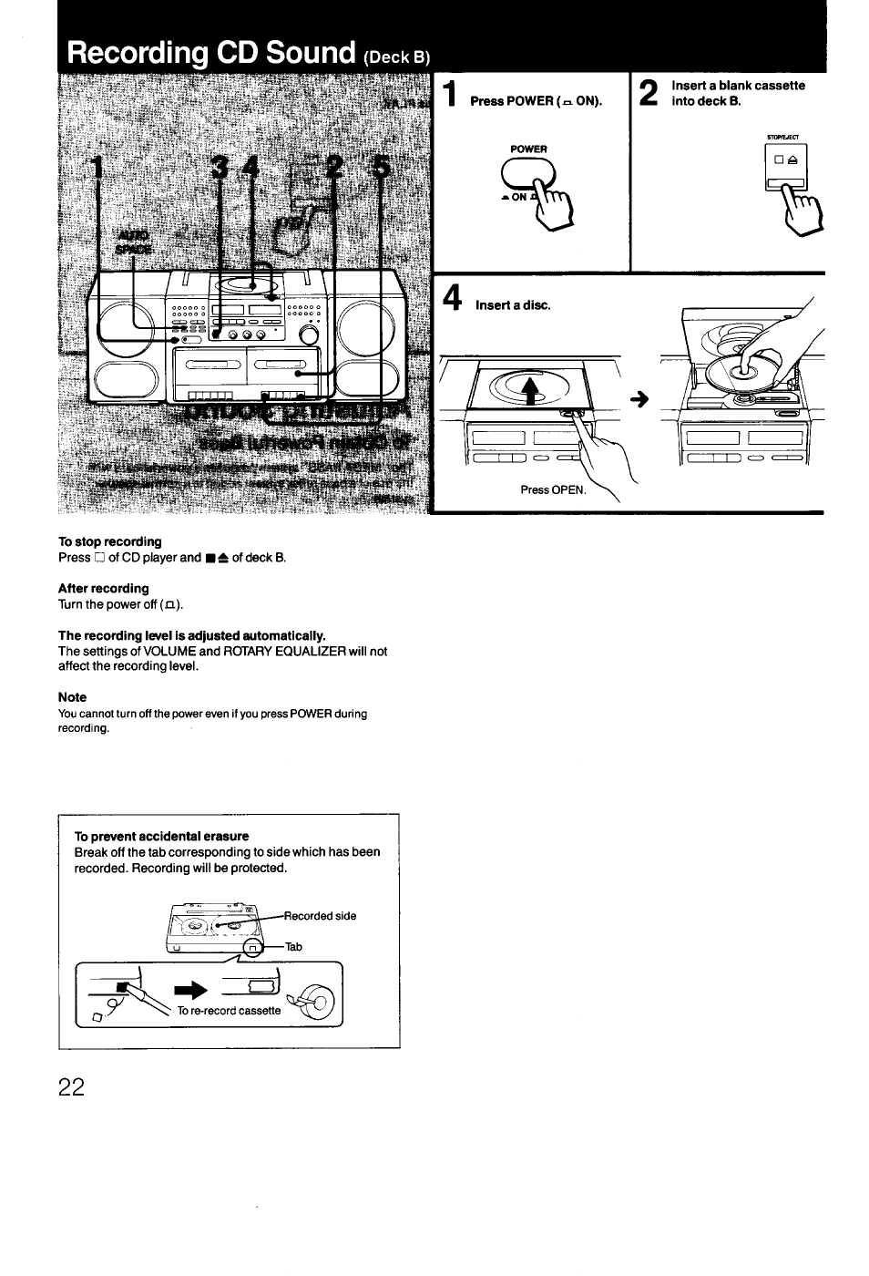 Recording cd sound | Sony CFD-470 User Manual | Page 22 / 34