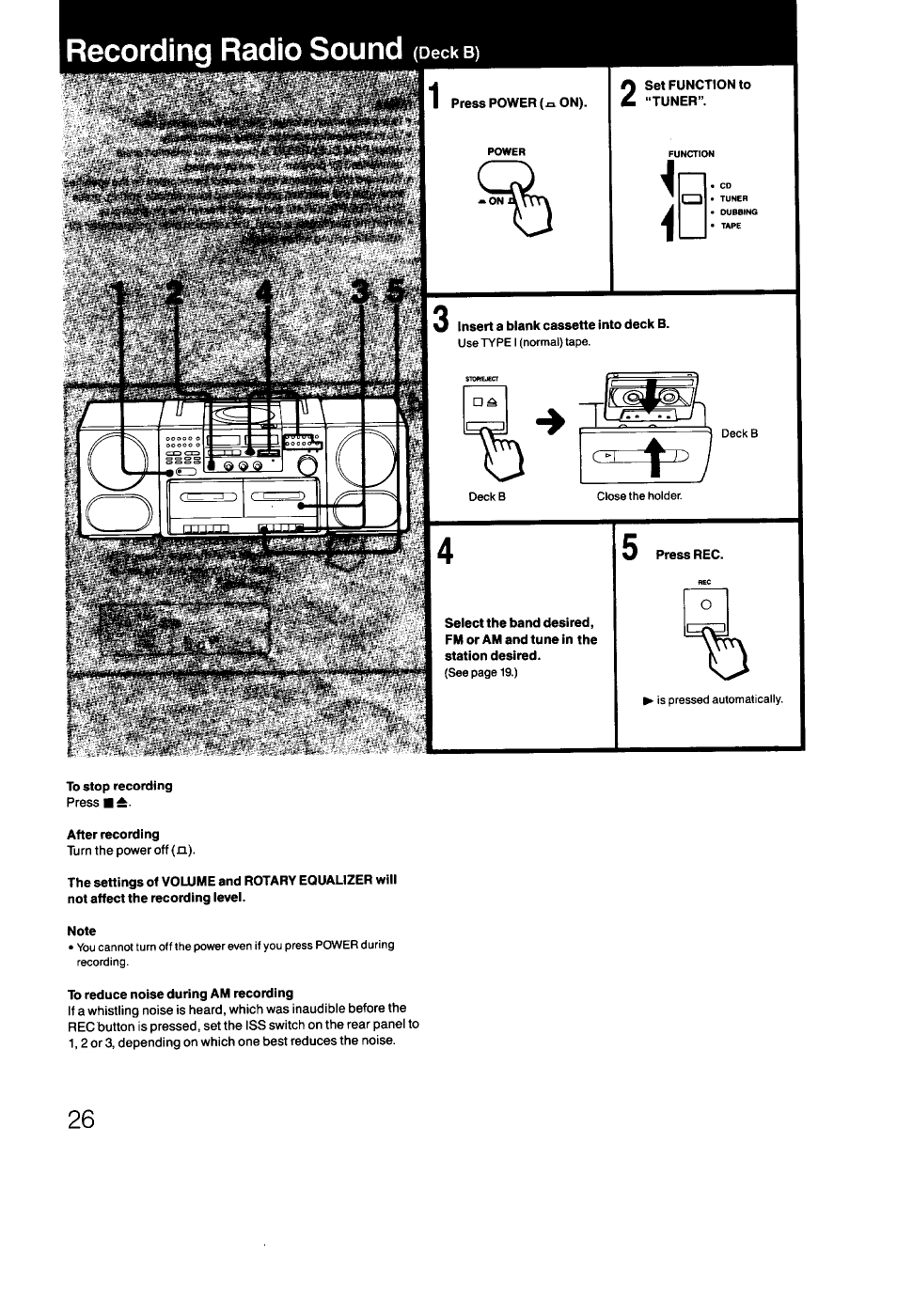 Recording radio sound | Sony CFD-470 User Manual | Page 26 / 34