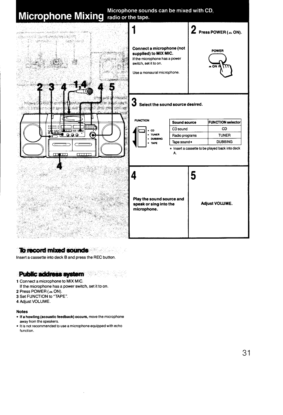 Microphone mixing, Adcbms sy^em | Sony CFD-470 User Manual | Page 31 / 34