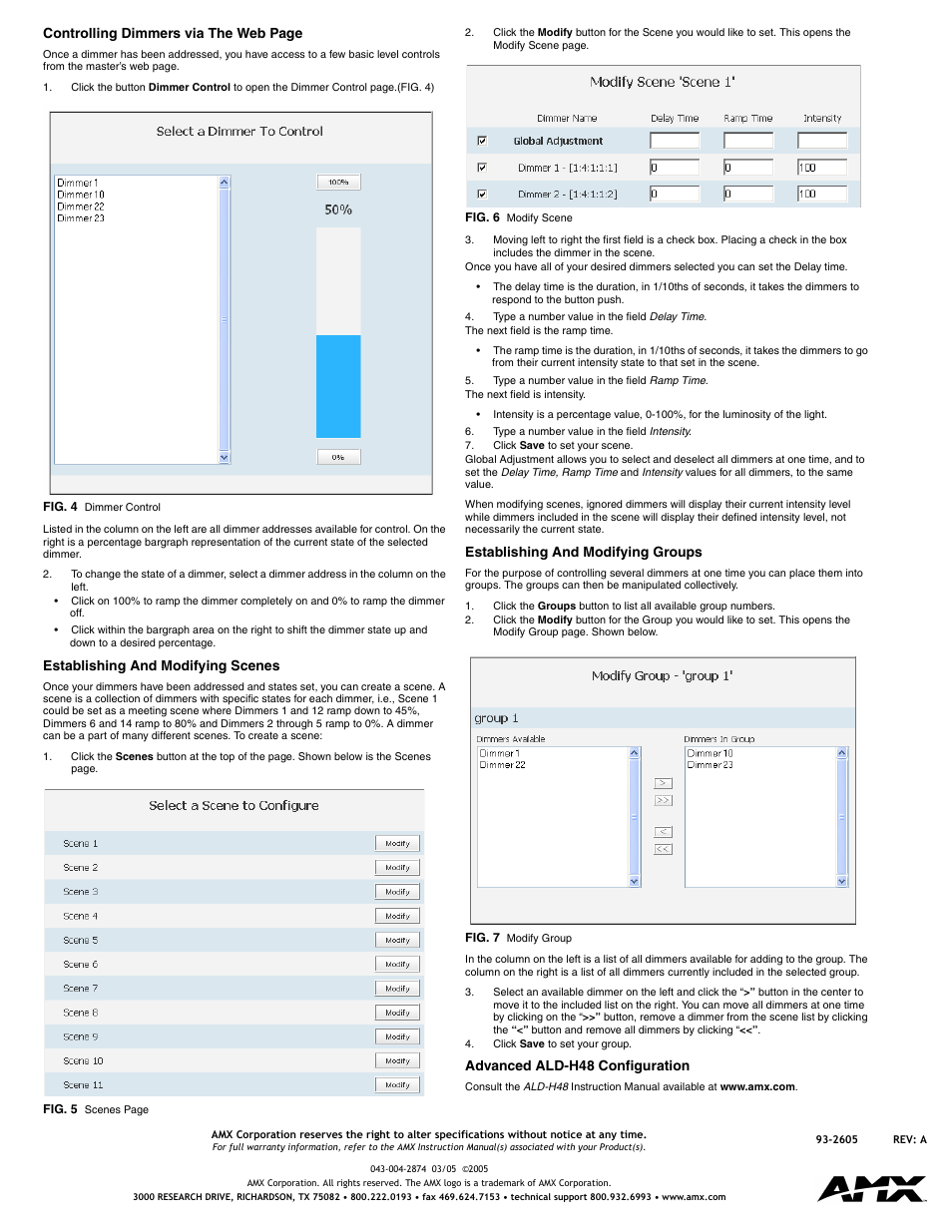 Establishing and modifying scenes, Establishing and modifying groups, Advanced ald-h48 configuration | Controlling dimmers via the web page | AMX Network Lighting Solution ALD-H48 User Manual | Page 2 / 2