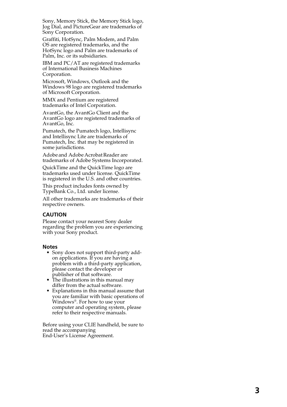 Sony PEG-S320 User Manual | Page 3 / 57