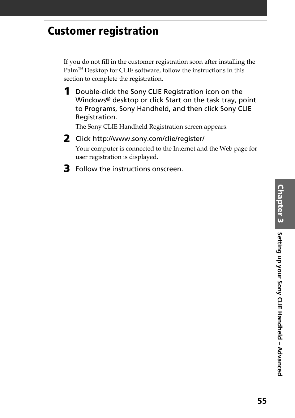 Customer registration | Sony PEG-S320 User Manual | Page 55 / 57