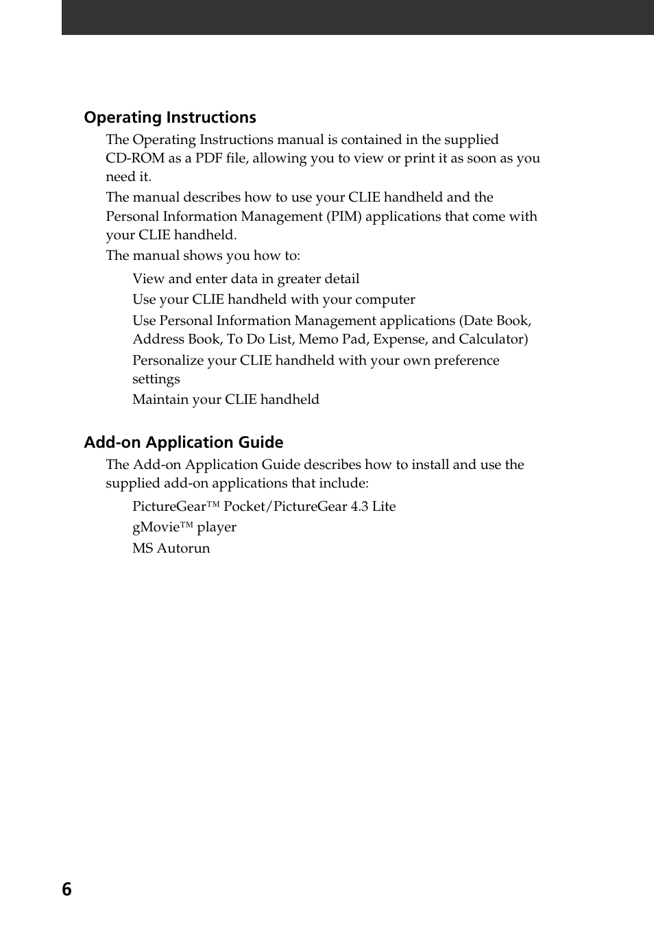 Sony PEG-S320 User Manual | Page 6 / 57