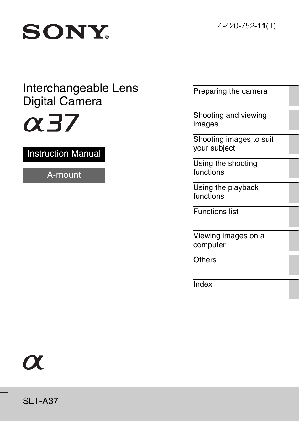 Sony SLT-A37K User Manual | 96 pages