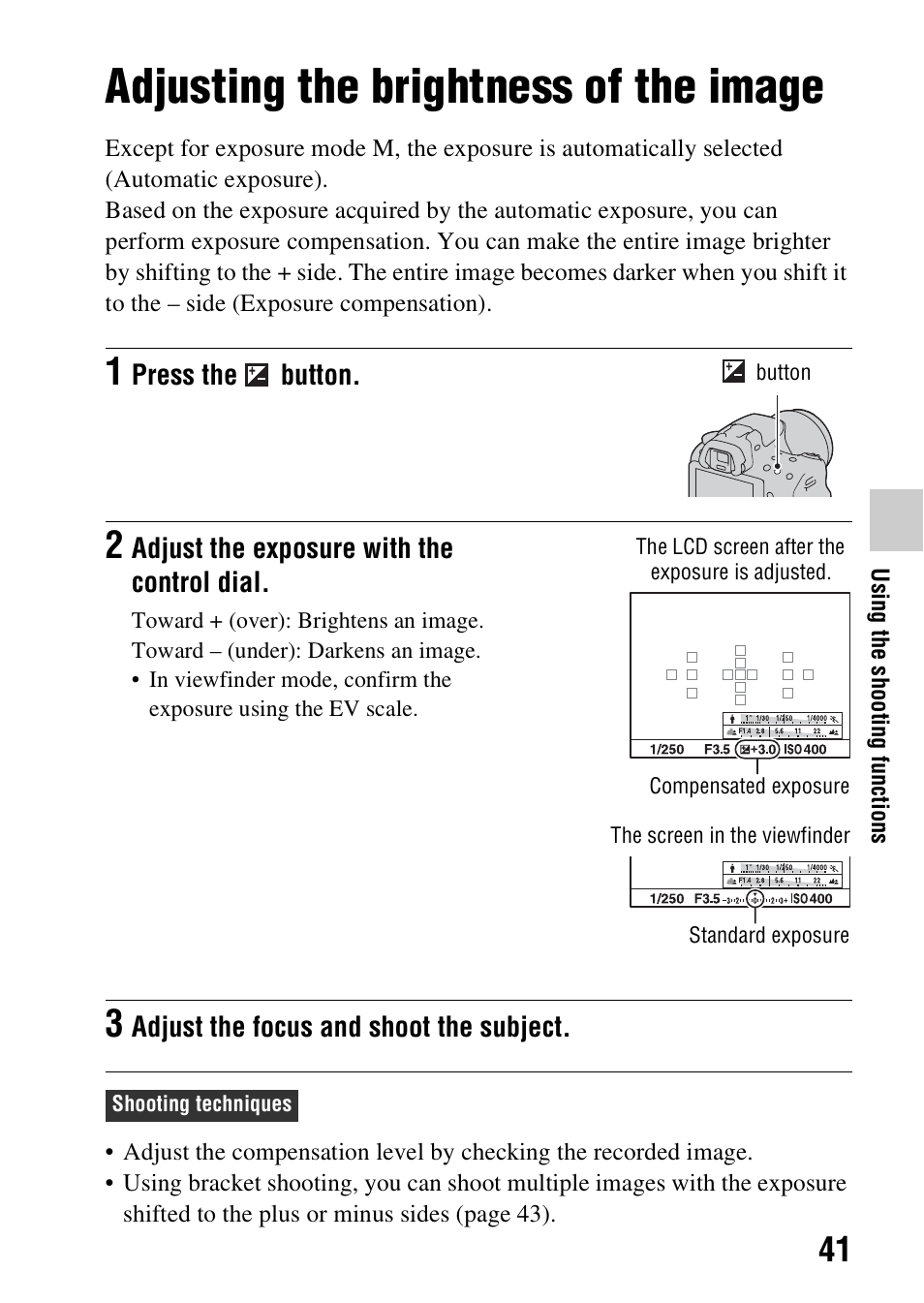 Adjusting the brightness of the image, N (41) | Sony SLT-A37K User Manual | Page 41 / 96