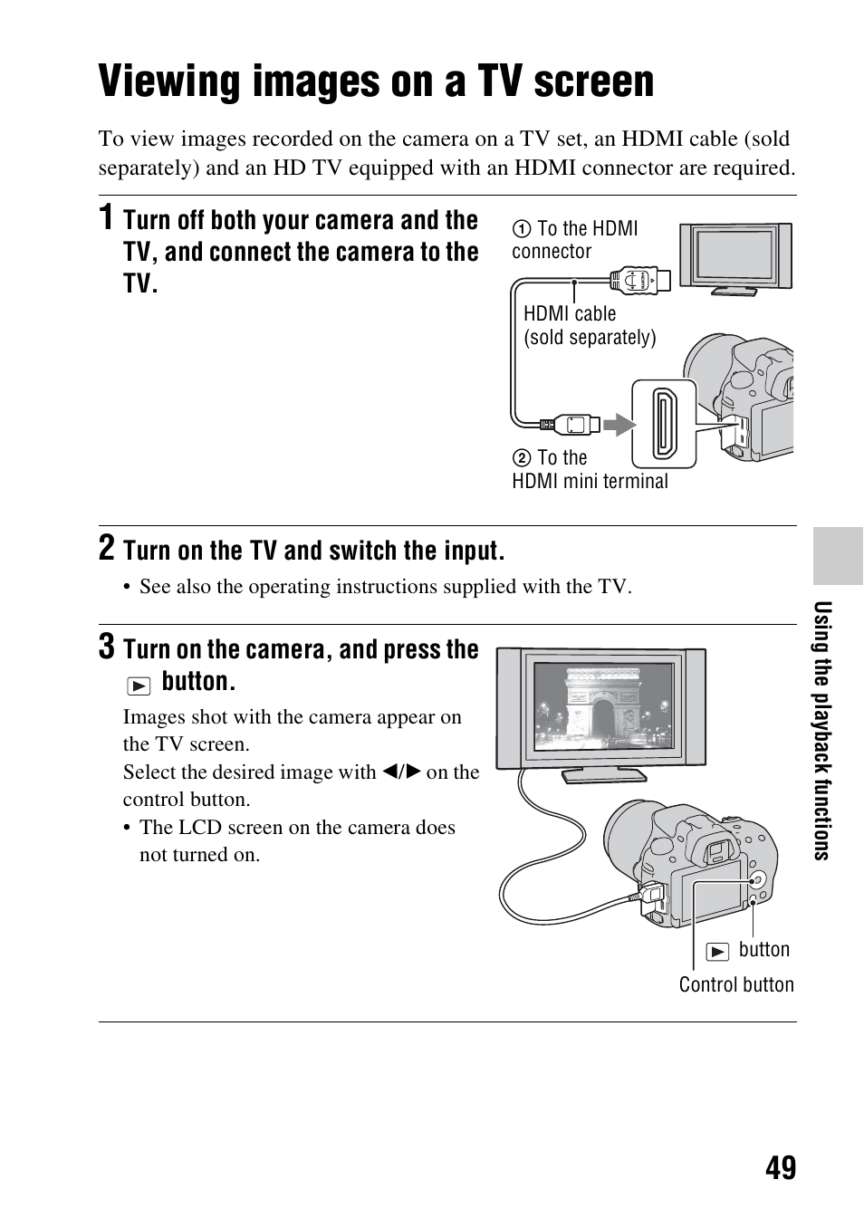 Viewing images on a tv screen | Sony SLT-A37K User Manual | Page 49 / 96