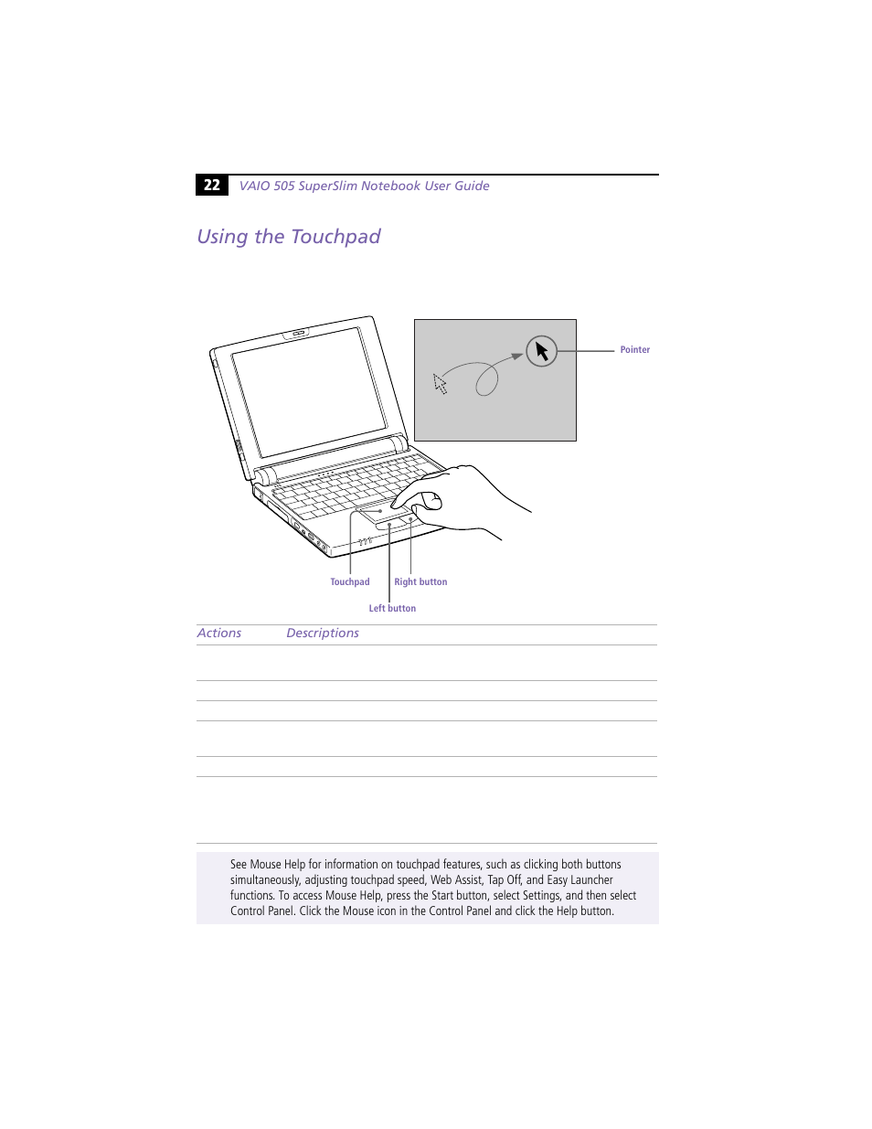 Using the touchpad | Sony PCG-N505VE User Manual | Page 32 / 93