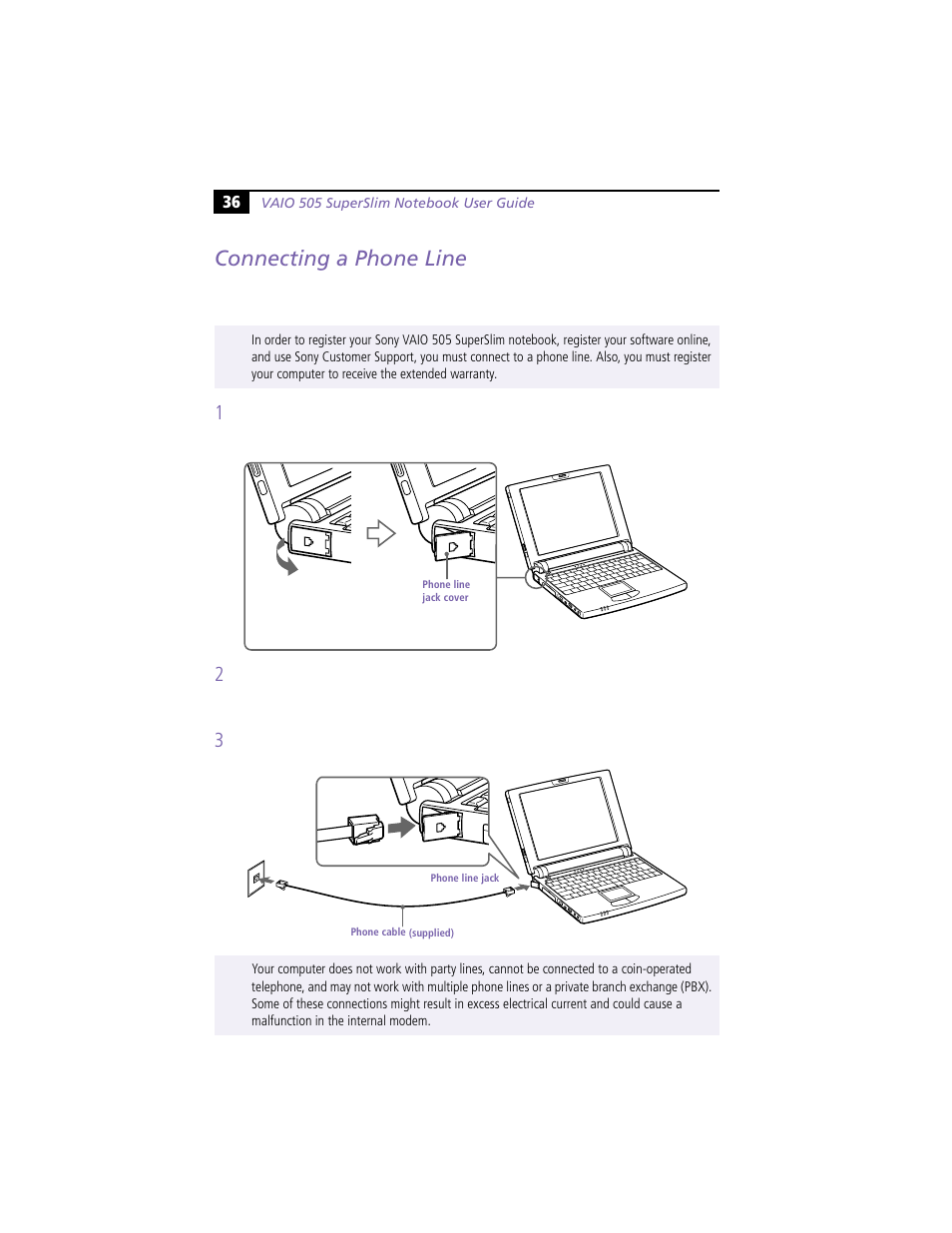 Connecting a phone line | Sony PCG-N505VE User Manual | Page 46 / 93