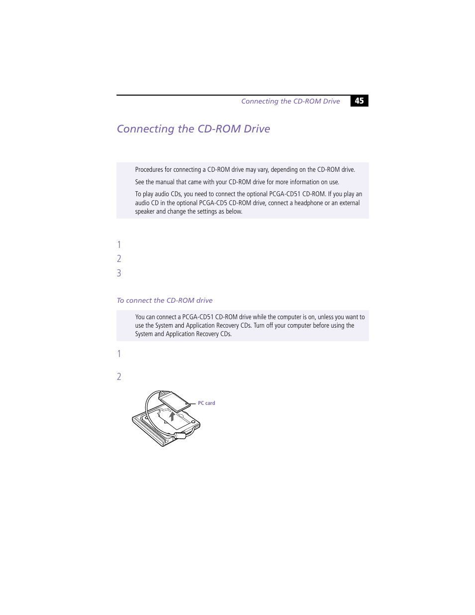 Connecting the cd-rom drive | Sony PCG-N505VE User Manual | Page 55 / 93