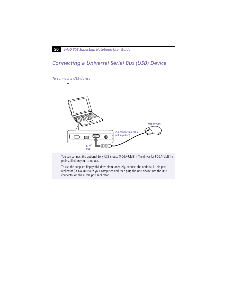 Connecting a universal serial bus (usb) device | Sony PCG-N505VE User Manual | Page 60 / 93