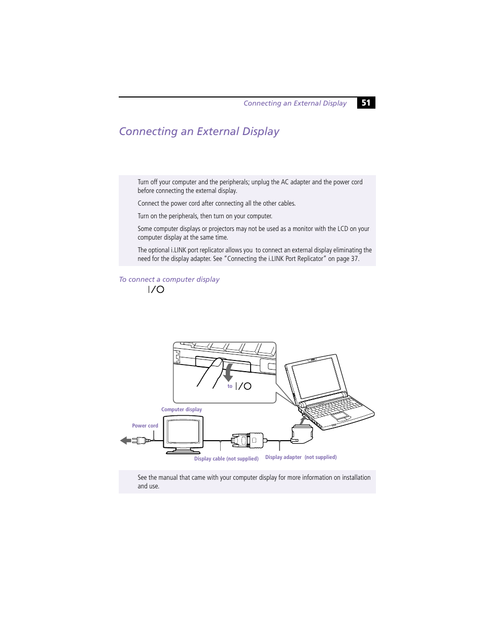 Connecting an external display | Sony PCG-N505VE User Manual | Page 61 / 93