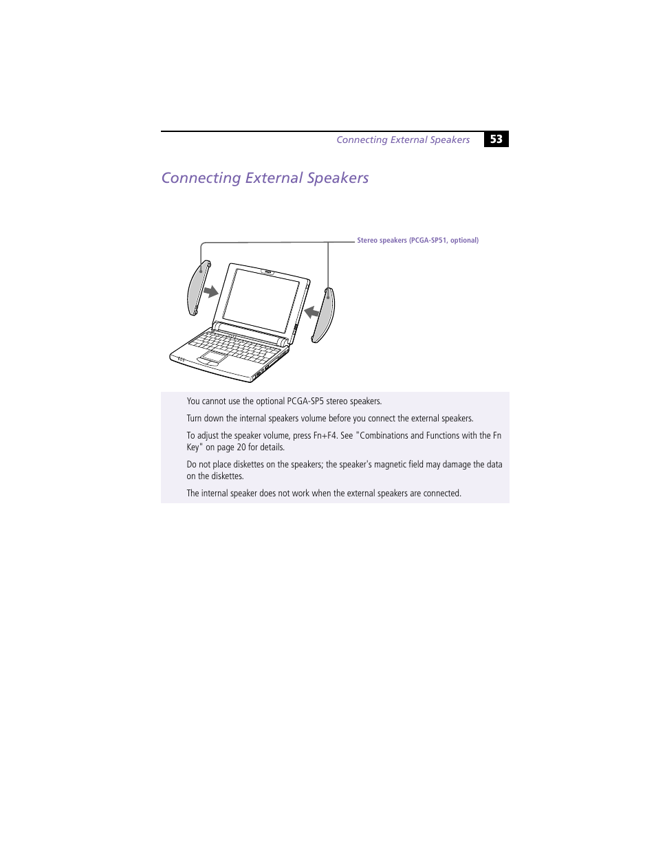 Connecting external speakers | Sony PCG-N505VE User Manual | Page 63 / 93