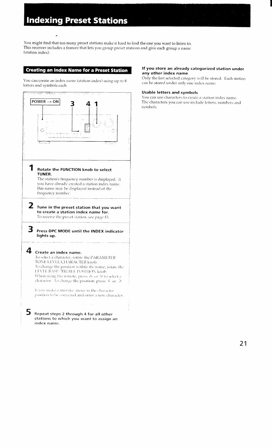 Indexing preset stations, Creating an index name for a preset station | Sony STR-GX700ES User Manual | Page 21 / 39