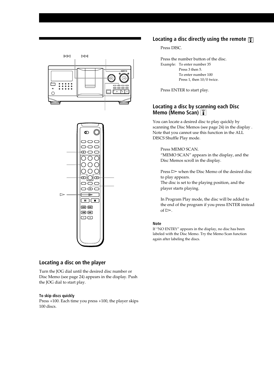 Locating a specific disc, Playing cds, Locating a disc on the player | Locating a disc directly using the remote 1 | Sony CDP-CX355 User Manual | Page 14 / 36