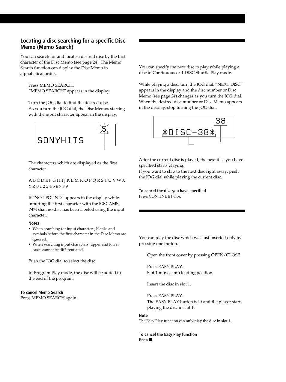 Specifying the next disc to play, Playing cds getting started playing cds | Sony CDP-CX355 User Manual | Page 15 / 36
