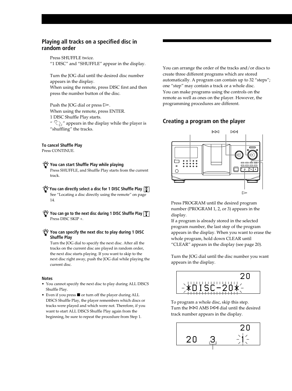 Creating your own program (program play), Playing cds, Creating a program on the player 1 | Sony CDP-CX355 User Manual | Page 18 / 36