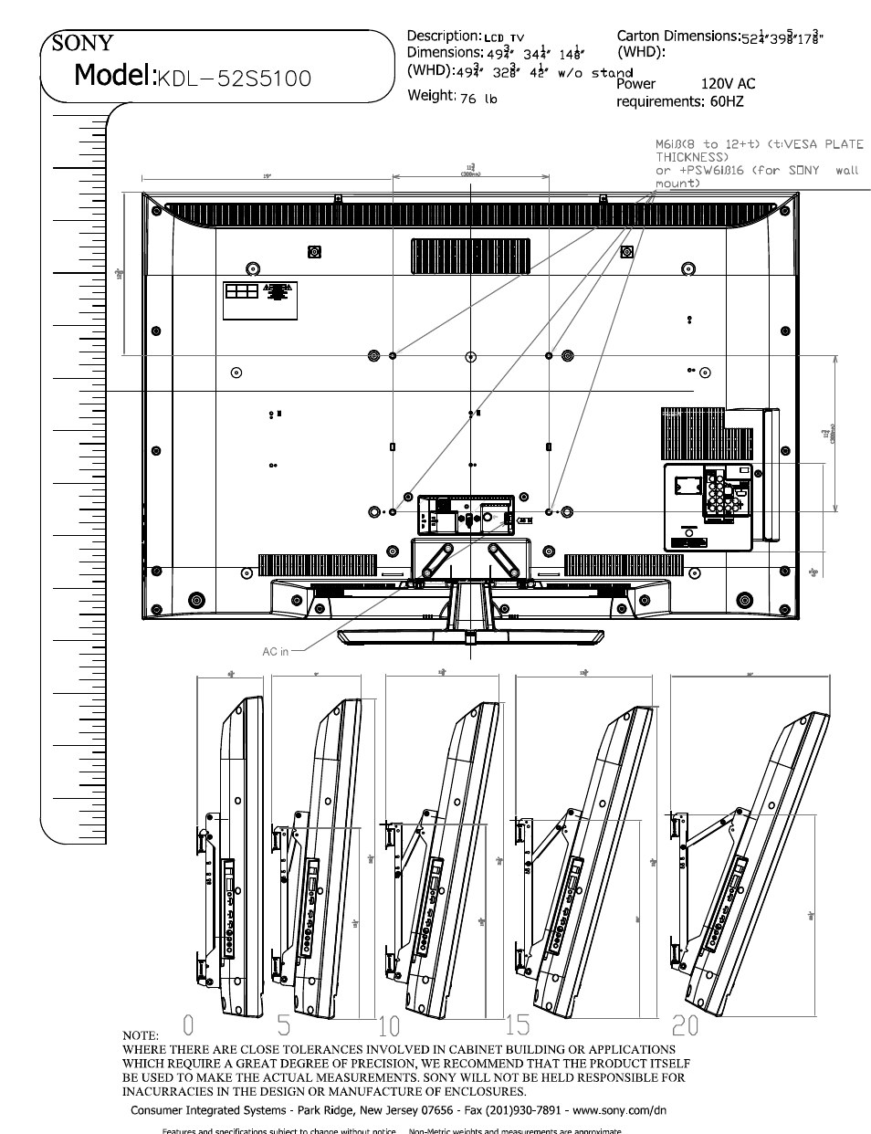Model:kdl-52s51 00 i (whd):49?-sal-4l, Model | Sony KDL-52S5100 User Manual | Page 2 / 2