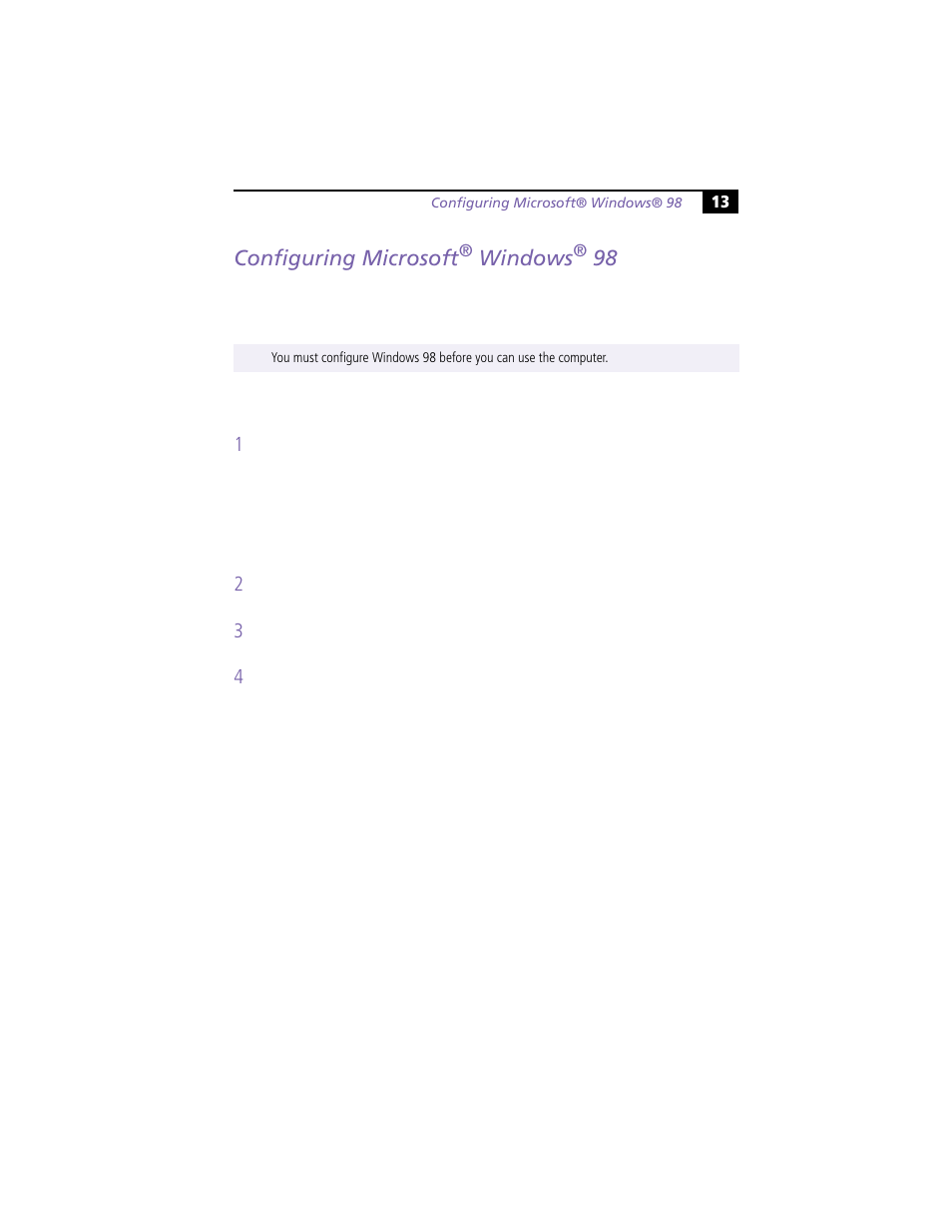 Configuring microsoft® windows® 98, Configuring microsoft, Windows | Sony PCG-Z505R User Manual | Page 23 / 97