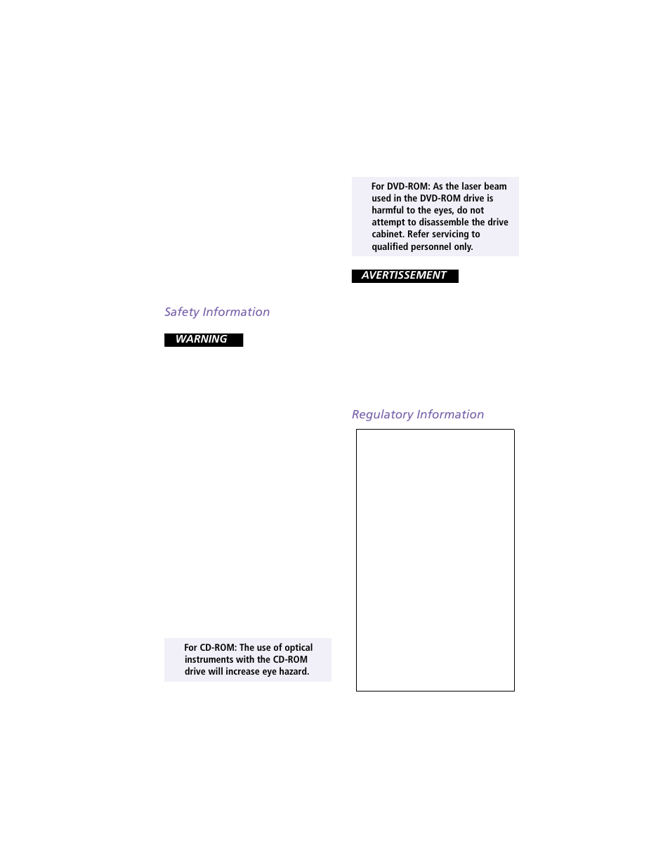 Safety information, Regulatory information | Sony PCG-Z505R User Manual | Page 3 / 97