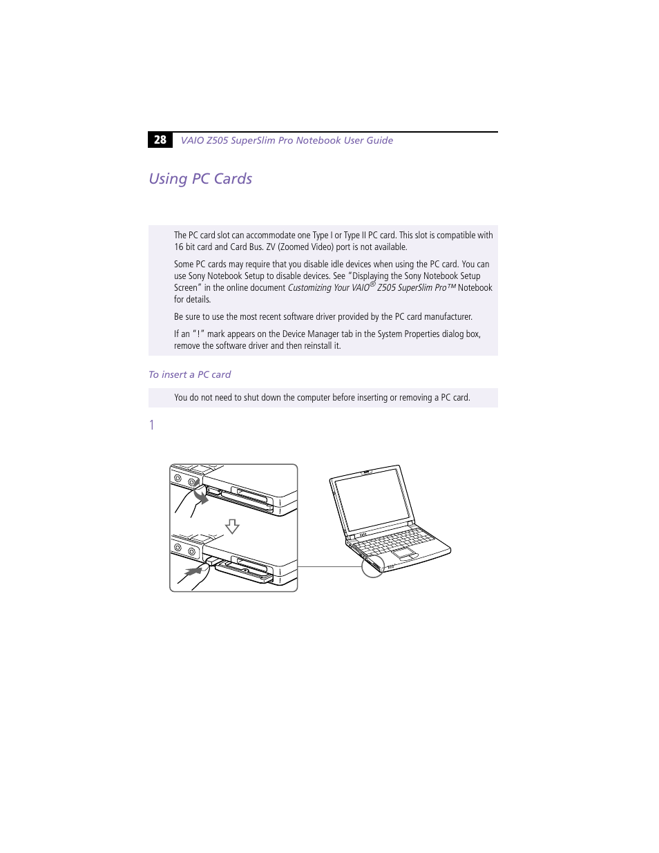 Using pc cards | Sony PCG-Z505R User Manual | Page 38 / 97