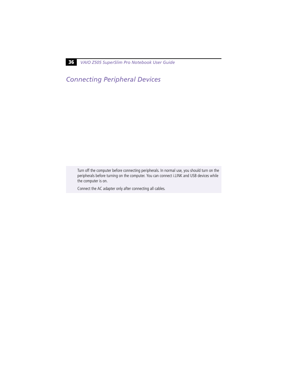 Connecting peripheral devices | Sony PCG-Z505R User Manual | Page 46 / 97