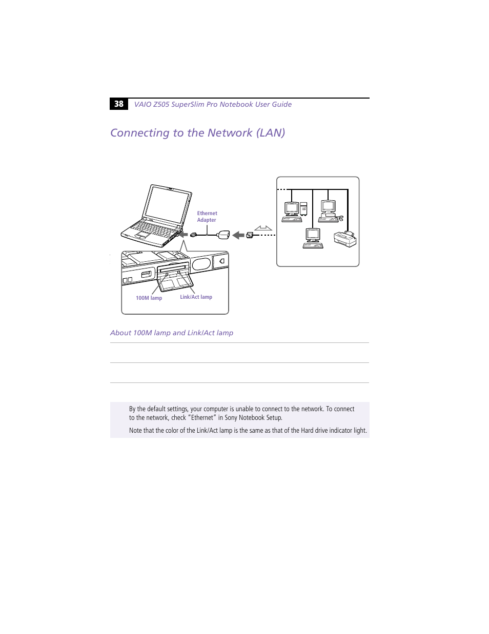 Connecting to the network (lan) | Sony PCG-Z505R User Manual | Page 48 / 97