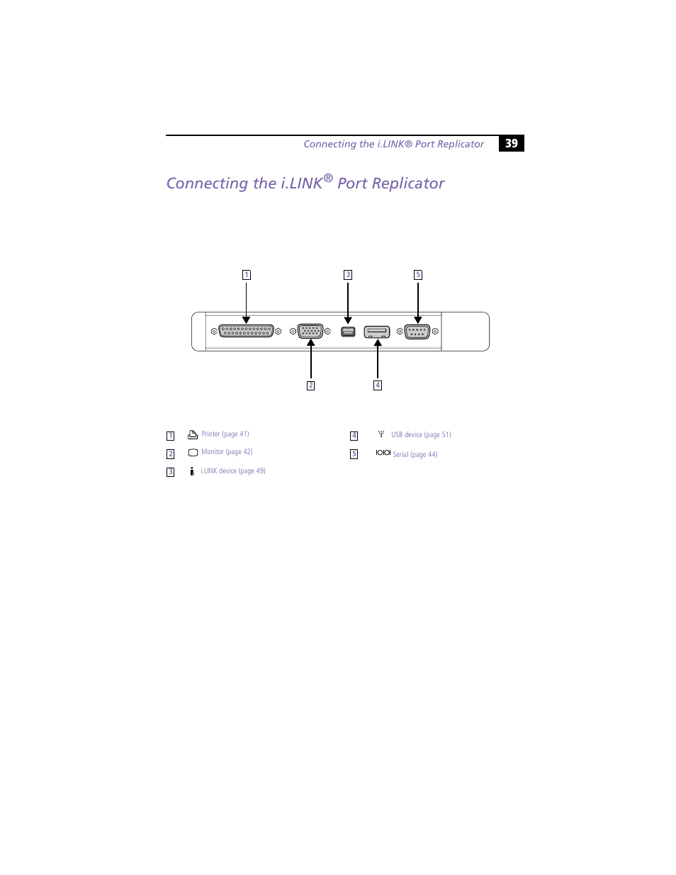 Connecting the i.link® port replicator, Connecting the i.link, Port replicator | Sony PCG-Z505R User Manual | Page 49 / 97