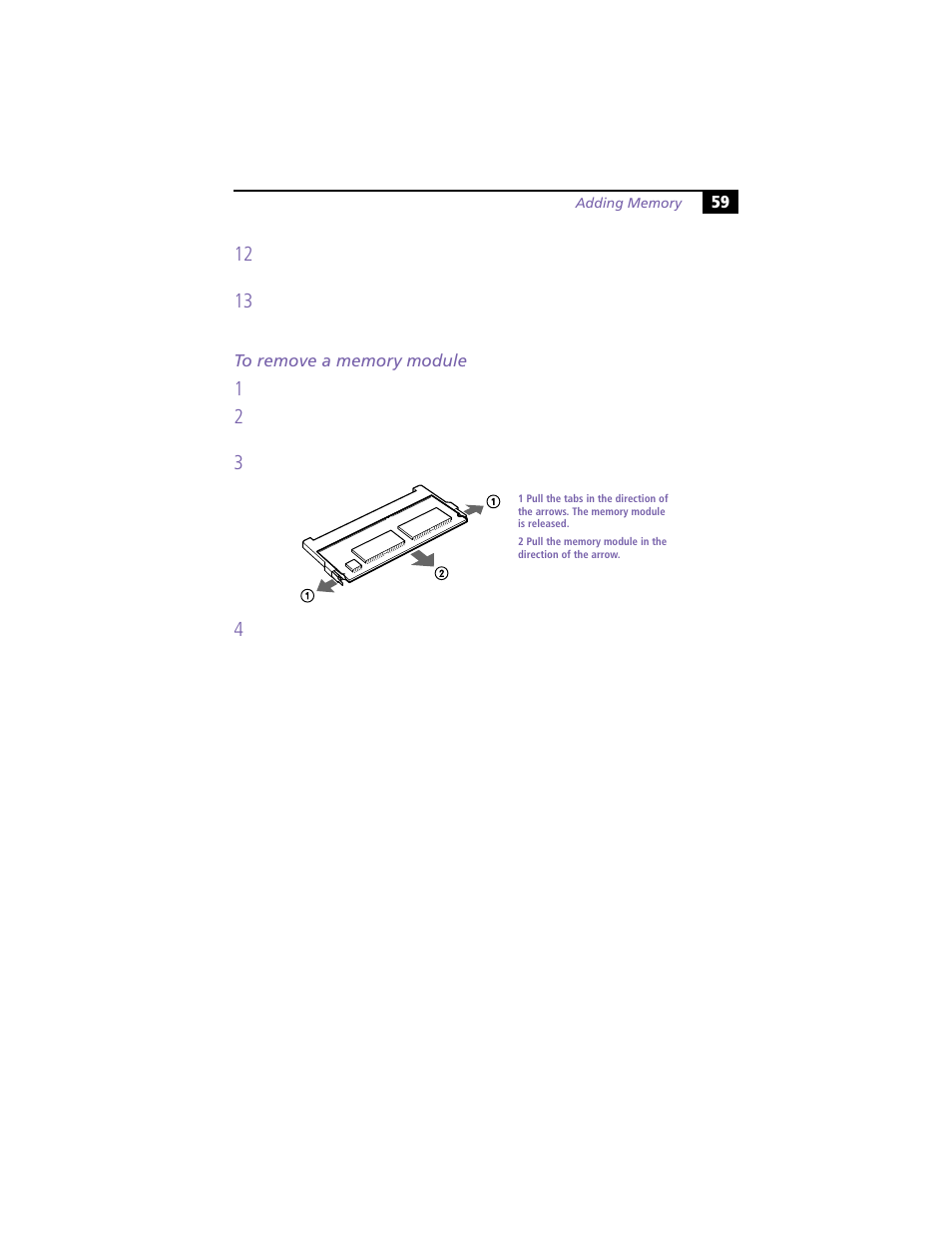 To remove a memory module | Sony PCG-Z505R User Manual | Page 69 / 97