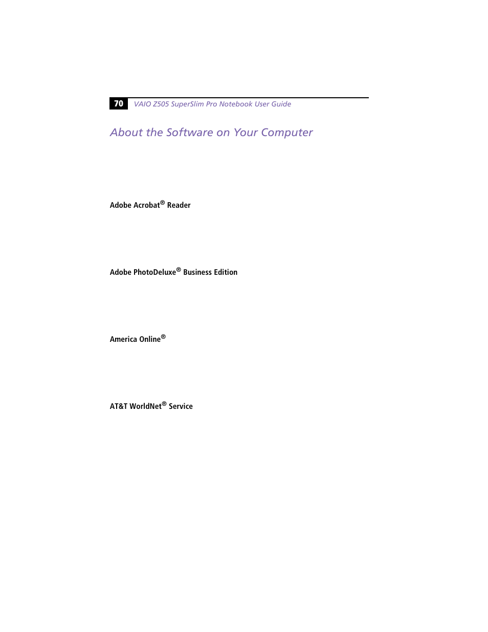 About the software on your computer | Sony PCG-Z505R User Manual | Page 80 / 97